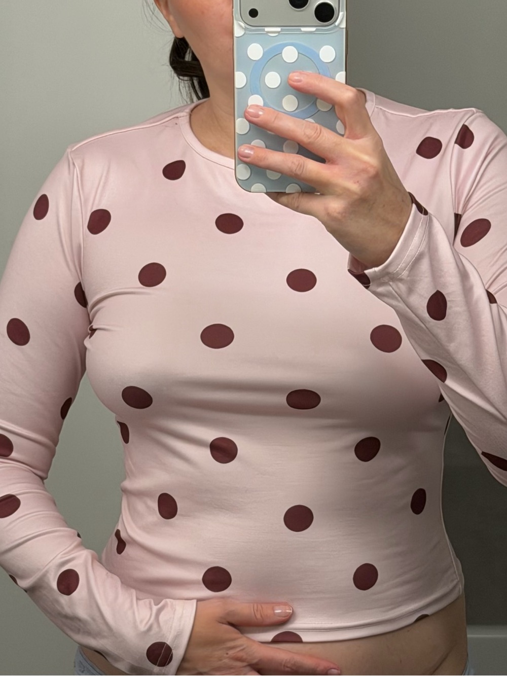 ASOS Pink Long Sleeve Polka Dot Top